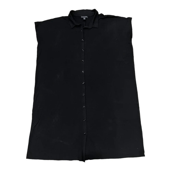 Eileen Fisher Button Front Collar Short Sleeve Black Dress Size - Picture 1 of 4